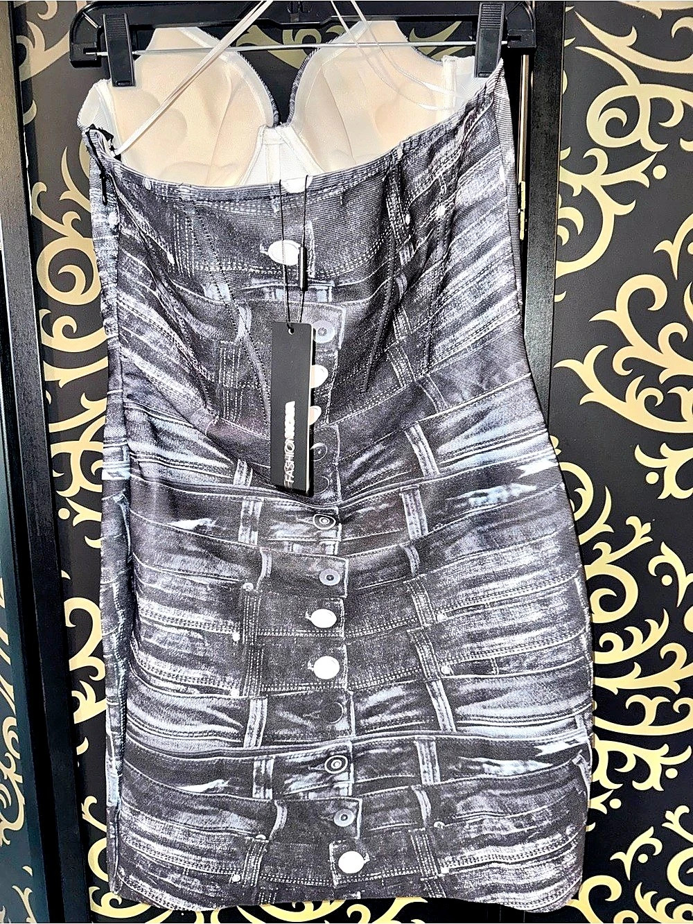 Fashion Nova Valery Bandage Mini Dress Denim Print Mini Dress Black & White Size - Picture 4 of 6